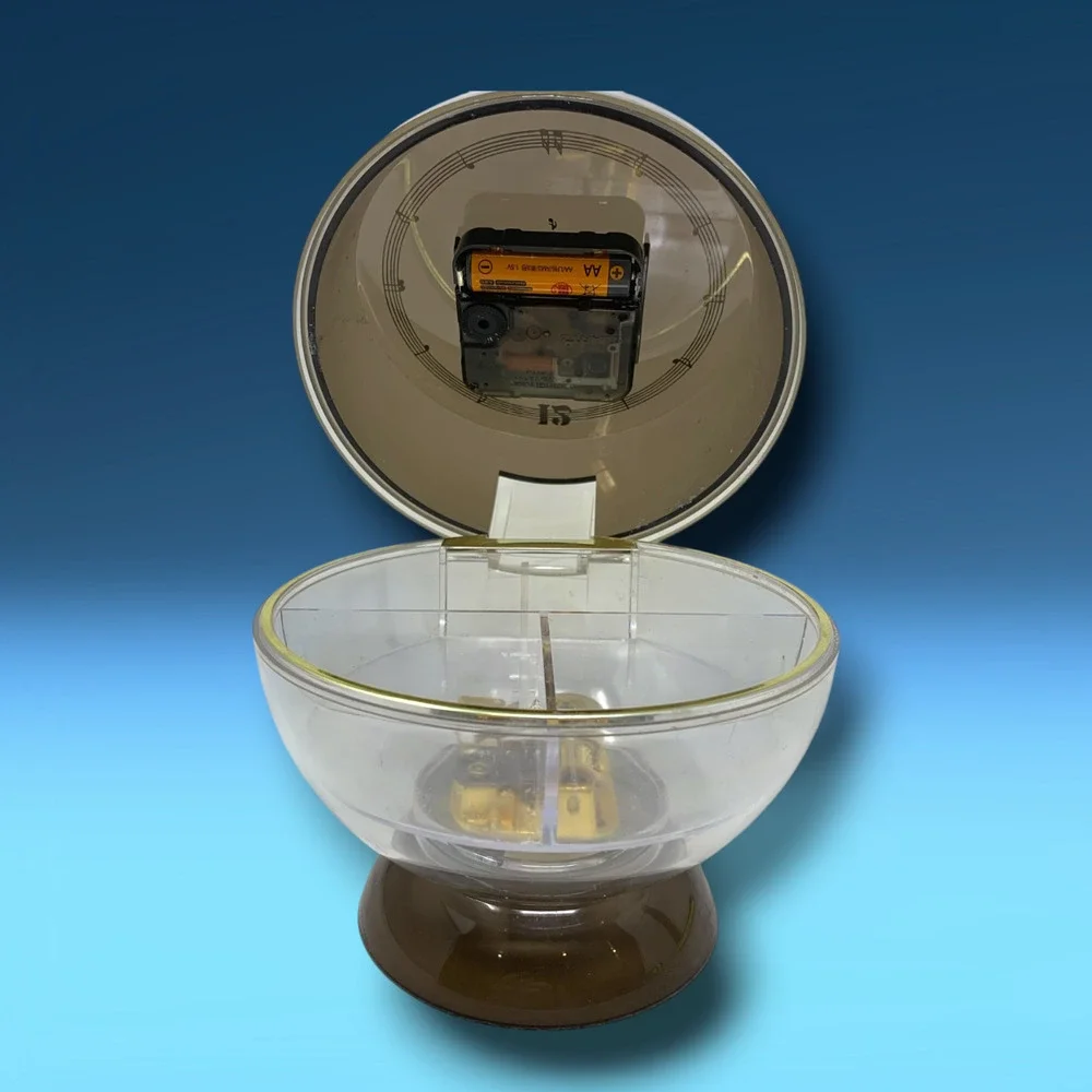 Vintage MCM Acrylic Sphere Lidded Jewelry Box Music Box & Clock Sputnik Pop Art